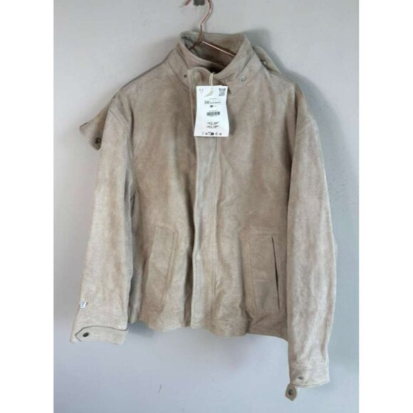 ZARA Mens Edition Long Sleeve Snap Button Suede Hoodie Jacket Tan Brown Size S-M - Picture 14 of 14